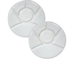 Cosy & Trendy Fondue/gourmet/barbecue bord - 8x stuks - met vakjes - rond - wit - porselein - D23 cm