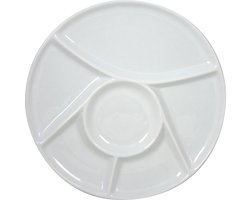 Cosy & Trendy Fondue/gourmet/barbecue bord - met vakjes - rond - wit - porselein - D23 cm