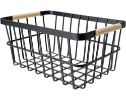 Cosy & Trendy Industriele draadmand/opbergmand - zwart - metaal - 30 x 20 x 14 cm - Keukenmandjes/sokkenmandjes