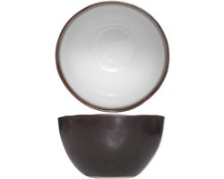 Cosy & Trendy Kommen Plato Mat Wit/Bruin 4 Stuks Ø 14 cm - Porselein - Vaatwasser-, Magnetron- & Ovenbestendig