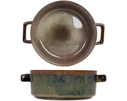 Cosy & Trendy Kommetjes / soepkommen voor dessert/ontbijt - Porselein - D13 x 5.5 cm - groen/bruin - met oortjes - stapelbaar