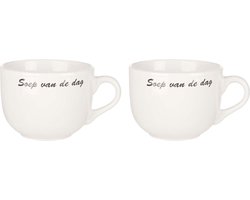 Cosy & Trendy Kommetjes/soepkommen voor dessert/ontbijt - 2x - Keramiek - D10 x 8 cm - wit - met oor