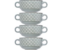 Cosy & Trendy Kommetjes/soepkommen voor dessert/ontbijt - 4x - Keramiek - D11 x 6 cm - blauw print