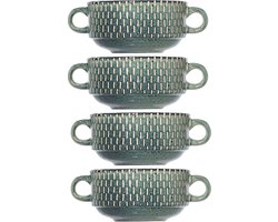 Cosy & Trendy Kommetjes/soepkommen voor dessert/ontbijt - 4x - Keramiek - D11 x 6 cm - grijs/groen print