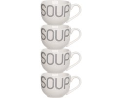 Cosy & Trendy Kommetjes/soepkommen voor dessert/ontbijt - 4x - Keramiek - D11 x 8 cm - wit - met oor