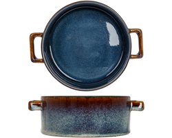 Cosy & Trendy Kommetjes/soepkommen voor dessert/ontbijt - Porselein - D13 x 5.5 cm - blauw/bruin - met oortjes - stapelbaar