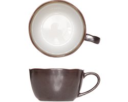 Cosy & Trendy Mokken Plato Mat Wit/Bruin - 4 Stuks 550 ml Ø 12 cm - Porselein - Vaatwasser-, Magnetron- & Ovenbestendig