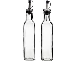 Cosy & Trendy Olie en azijn flessen - 2x - glas - 300 ml - met schenktuit - afsluitbare dop - keuken/op tafel