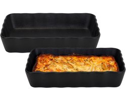 Cosy & Trendy Ovenschaal - 2x - zwart - 1,5 L - 21 x 14 cm - aardewerk - serveersch - Klassieke braadsledes