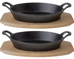 Cosy & Trendy Ovenschaal - 3x stuks - gratinschaal - gietijzer - op houten plank - 30x17x5 cm