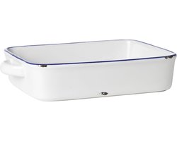 Cosy & Trendy Ovenschaal Antoinette - Lasagne & Gratinschaal - Baking Dish Aardewerk - Wit Met Blauwe Accenten, Vaatwasserbestendig - 22 x 17 x 5 cm / 1,3 l