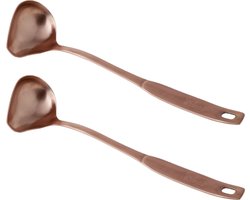 Cosy & Trendy Sauslepel - 2x stuks - koperkleurig - opscheplepel - RVS - 26 cm