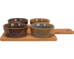 Cosy & Trendy Serveerplank bamboe - 5x - 31 x 22 cm - met 4 luxe hapjes/saus/tapas schaaltjes