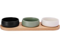 Cosy & Trendy Serveerplank bamboe - met 3x luxe schaaltjes - 31 x 11 cm - tapas en saus schaaltjes