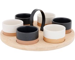 Cosy & Trendy Serveerplank bamboe - met 6x luxe schaaltjes - 25 x 25.5 cm - tapas hapjes en saus schaaltjes - party set