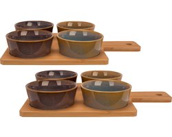 Cosy & Trendy Serveerplank bamboe - Set van 10x stuks - 31 x 22 cm - met 4 luxe hapjes/saus/tapas schaaltjes