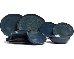 Cosy & Trendy Serviesset 12-delig Aicha Blue - 4 Personen, 4 Dinerborden, 4 Ontbijtborden en 4 Diepe Borden - Denim Look