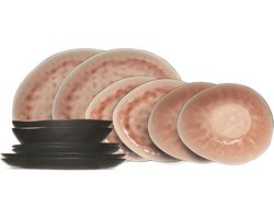 Cosy & Trendy Serviesset 12-delig Laguna Old Rose - 4 Personen: 4 Dinerborden, 4 Ontbijtborden & 4 Schalen - Aardewerk - Vaatwasserbestendig