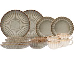 Cosy & Trendy Serviesset Astera Pearl 16-delig / 4 personen - 4 dinerborden, 4 diepe borden, 4 kommen en 4 mokken