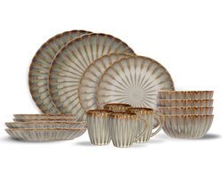 Cosy & Trendy Serviesset Astera Pearl Beige 16-delig - Servies Set 4 Personen - Modern Design Aardewerk - Vaatwasser- & Magnetronbestendig