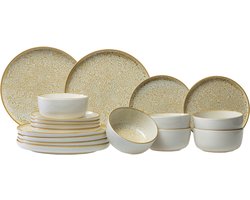 Cosy & Trendy Serviesset Baltic Luna Geel/Groen 18-delig - Servies Set 6 Personen - Modern Design Aardewerk - Vaatwasser- & Magnetronbestendig