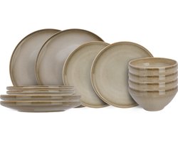 Cosy & Trendy Serviesset Conico Zand 12-delig - Servies Set 4 Personen - Modern Design Aardewerk - Vaatwasser- & Magnetronbestendig
