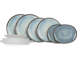 Cosy & Trendy Serviesset Fez Blauw - 12-delig / 4 personen - 4 dinerborden, 4 ontbijtborden en 4 diepe borden