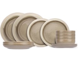 Cosy & Trendy Serviesset Forest Sand 12-delig – Servies Set 4 Personen – Modern Design Aardewerk – Vaatwasser- & Magnetronbestendig