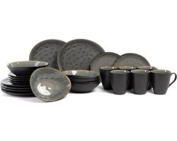 Cosy & Trendy Serviesset Laguna Blue Grey 24-delig – 6 Personen – Bevat 6 Dinerborden, 6 Bekers, 6 Ontbijtborden & 6 Diepe Borden – Steengoed met Blauwe Glazuur – Vaatwasser- en Magnetronbestendig – Stijlvol en Compleet