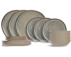 Cosy & Trendy Serviesset Oona Sand-Green Groen 18-delig – Servies Set 6 Personen – Modern Design Aardewerk – Vaatwasser- & Magnetronbestendig