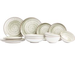 Cosy & Trendy Serviesset Sintra Ivy Green – 16-delig voor 4 Personen – Aardewerk Servies met Borden, Dessertborden en Kommen – Vaatwasser- en Magnetronbestendig