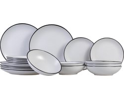 Cosy & Trendy Serviesset Speckle – 18-delig / 6 Personen – Bevat 6 Dinerborden, 6 Diepe Borden en 6 Ontbijtborden – Grijs aardewerk met speckle effect – Vaatwasser- en Magnetronbestendig – Stapelbaar