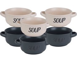 Cosy & Trendy Soepbekers/soepkommen - set 6x stuks - 13 x 6.5 cm - 470 ml - keramiek - mix kleuren - kommetjes