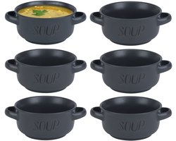 Cosy & Trendy soepkom van aardewerk - 6x - donkergrijs - Dia 13,5 cm - 470 ml - Servies - Soepkommen/Soepkommetjes