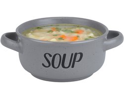 Cosy & Trendy soepkom van aardewerk - grijs - Dia 13,5 cm - 470 ml - Servies - Soepkommen/Soepkommetjes