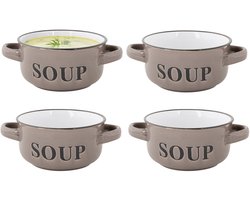 Cosy & Trendy Soepkommen Classic - taupe - 6x stuks - 14 x 7 cm - keramiek - soepkommetjes - 470 ml