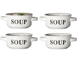 Cosy & Trendy Soepkommen Classic - wit - 4x stuks - 14 x 7 cm - keramiek - soepkommetjes - 470 ml