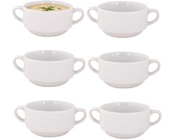 Cosy & Trendy Soepkommen Essential - 6x - wit - D11 x 6 cm - porselein - schaaltjes met oren - ontbijt/hapjes - stapelbaar