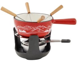 Cosy&Trendy Aspen Fondueset Gietijzer Ø14 cm - Rood - Incl. Brander & 4 Vorkjes - 4 Personen