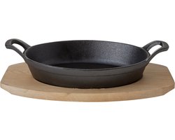 Cosy&Trendy Gietijzer gratinschaal op plank - ovaal - 30 x 17 x H5 cm - Set-1