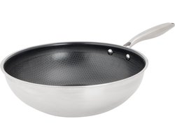 Cosy&Trendy Hexapro Wokpan - Ø28x9cm - PFAS-vrij - Inductie Wokpan - Ovenbestendig tot 200°C - Snelle opwarming – Zonder deksel - Zilver-grijs