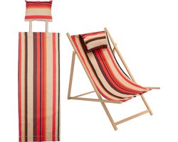 Cotton Beach Sling Chair Vervangcanvas - Rood en Geel Gestreepte Patroon - Oxford Katoenen Lounge Stoelstof - Reclining Sling Vervanging met Kussen voor Tuin en Binnenplaats