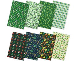 Cotton Fabric Squares 20x20 Inches - 8PCS Clover Green Hat Patchwork Sewing - DIY Crafts Supplies - Gift Box voor St. Patrick's Day - Thick Quarters Bundle voor Sewing DIY Projects