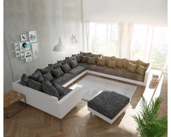 Couch Clovis XXL wit zwart met hocker en armleuning Ottomane rechts leven woonlandschap