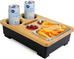 Couchbar Snackbox, bankdienblad met snackschalen, sausbord en flessenhouder, bankdienblad van bamboe, sofa butler met telefoonhouder - de perfecte snackbar - bankbutler bankorganizer