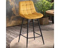 Counterstoel - Barstoel 'Juta' in stof Fluweel Goud - H 95cm x B 46 x D 36 cm