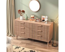 Country Style moderne houten Dressoir met 6 Laden – Opbergkast, Ladekast, Kledingkast met Kantelbeveiliging, Houtkleur, Kast voor Slaapkamer, Woonkamer en Hal