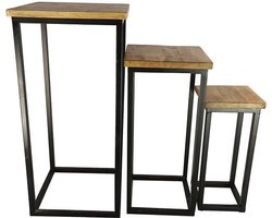 Countryfield Bijzettafel Poona Hout Naturel/zwart 3 Stuks