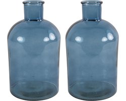 Countryfield bloemen/takken Vaas - 2x stuks - zeeblauw glas - fles - D14 x H27 cm