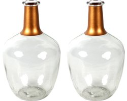 Countryfield Bloemenvaas Firm Big Bottle - 2x - helder transparant/koper - glas - D15 x H25 cm